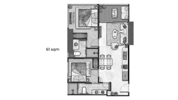 Планировка квартиры 2 спальни в ЖК The Riviera Wongamat Beach № 11027 (2D)